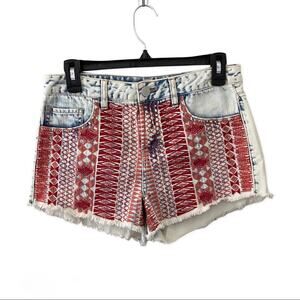 Design Lab Stonewashed Embroidered Jean Shorts